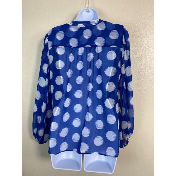 Chicos Blue White Sheer Polka Dot Button Up Blouse Size 6 Lightweight Boho Flowy - Picture 2 of 13